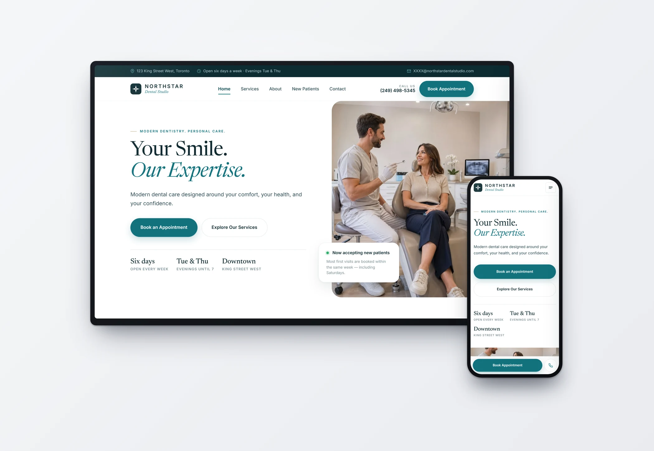 Northstar Dental Studio dental practice website demo built by Lomira Media