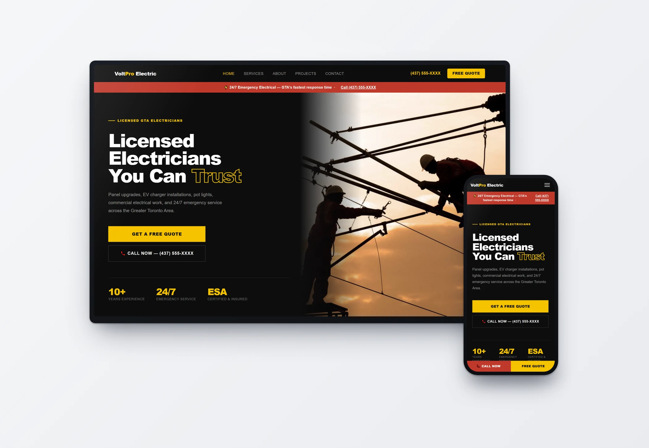 VoltPro Electric contractor website demo built by Lomira Media