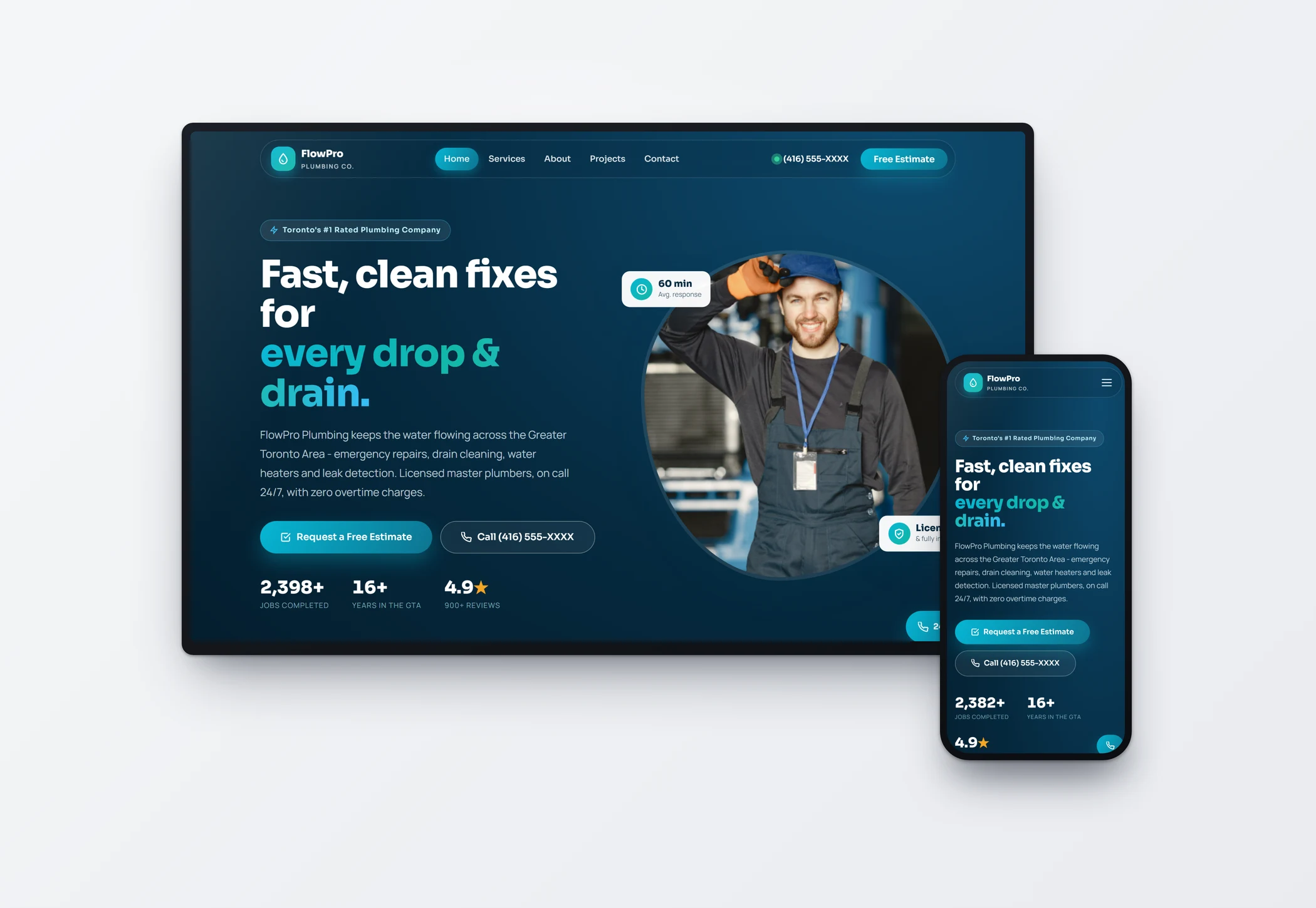 FlowPro Plumbing website demo built by Lomira Media