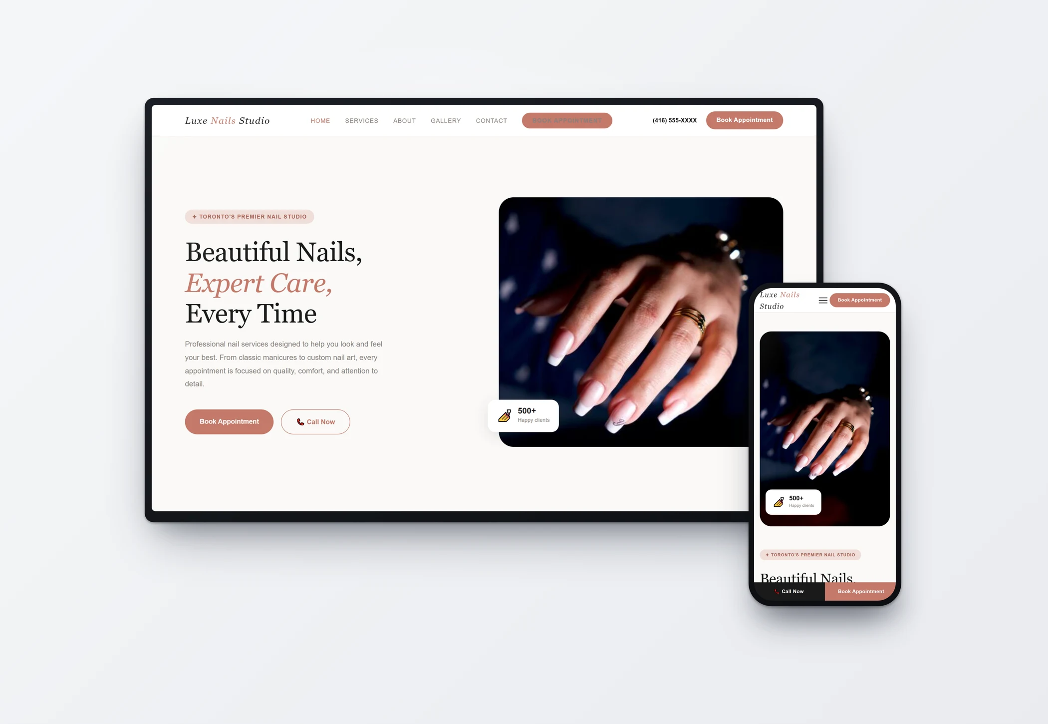 Luxe Nails Studio salon website demo built by Lomira Media